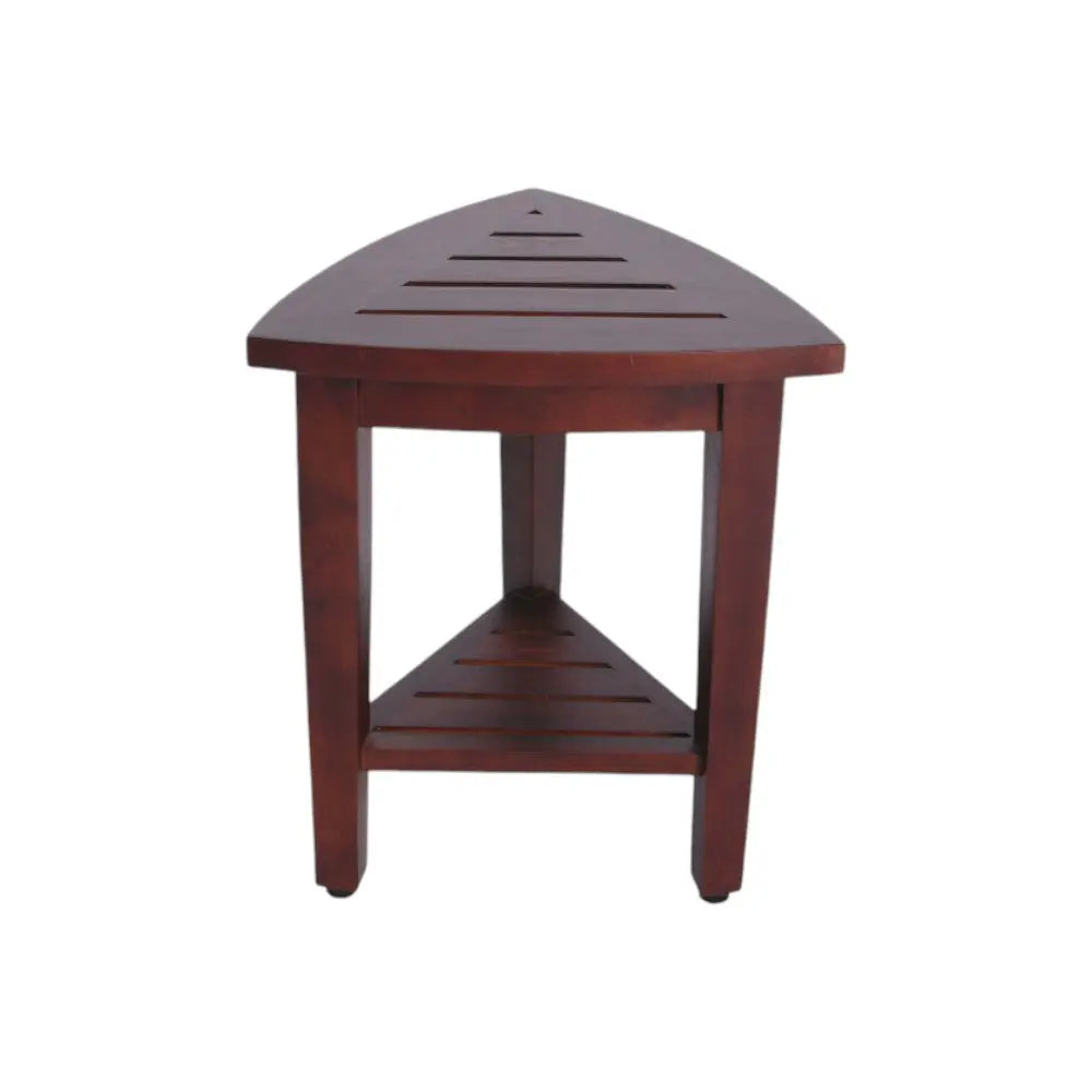 Compact Teak Corner Shower  Outdoor Bench With Shelf In Brown Finish Homeroots Bed & Bath