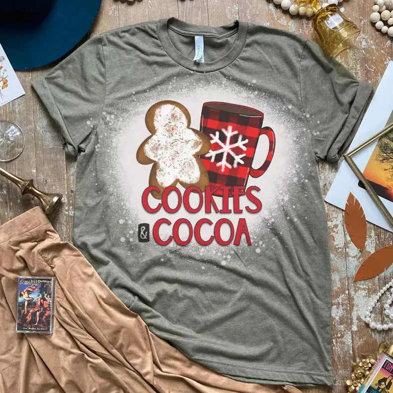 Cookies And Cocoa Bleached Shirt - Olive Christmas CK's Boutique