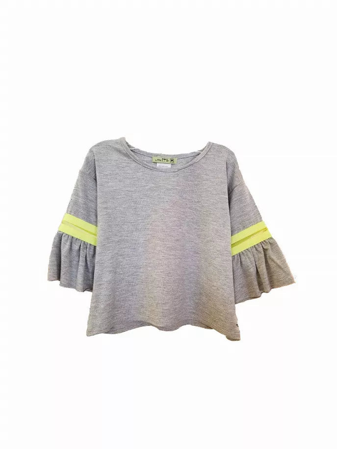 "Cool Kids Club" Top With Gathered  Bell Sleeves & Neon Trim Little Mass