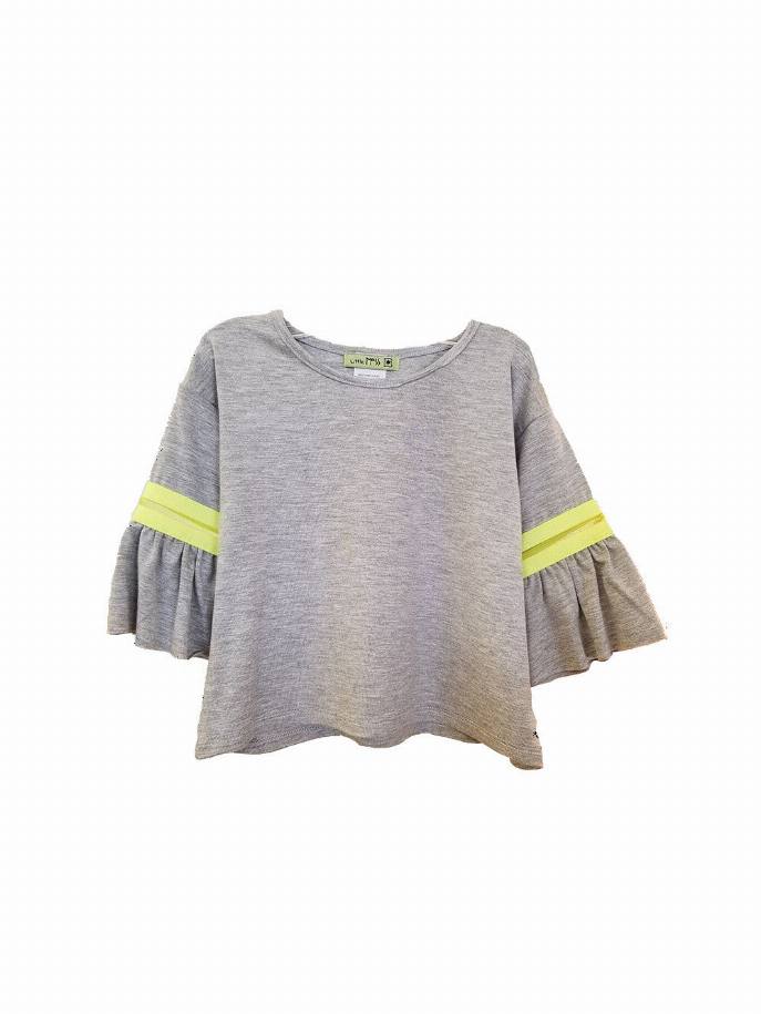 "Cool Kids Club" Top With Gathered  Bell Sleeves & Neon Trim Little Mass