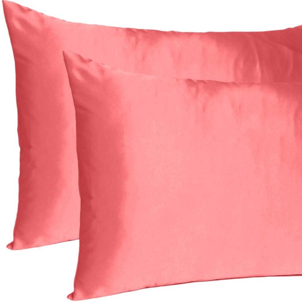 Coral Dreamy Set Of 2 Silky Satin Standard Pillowcases Homeroots Bed & Bath