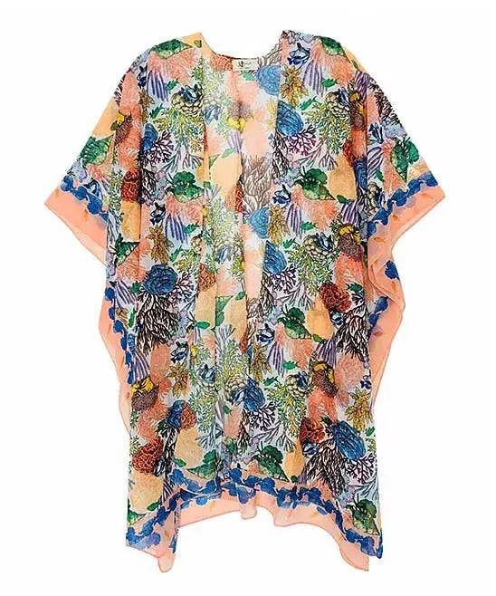 Coral Silk-Blend Sealife Kimono JC Sunny Fashion