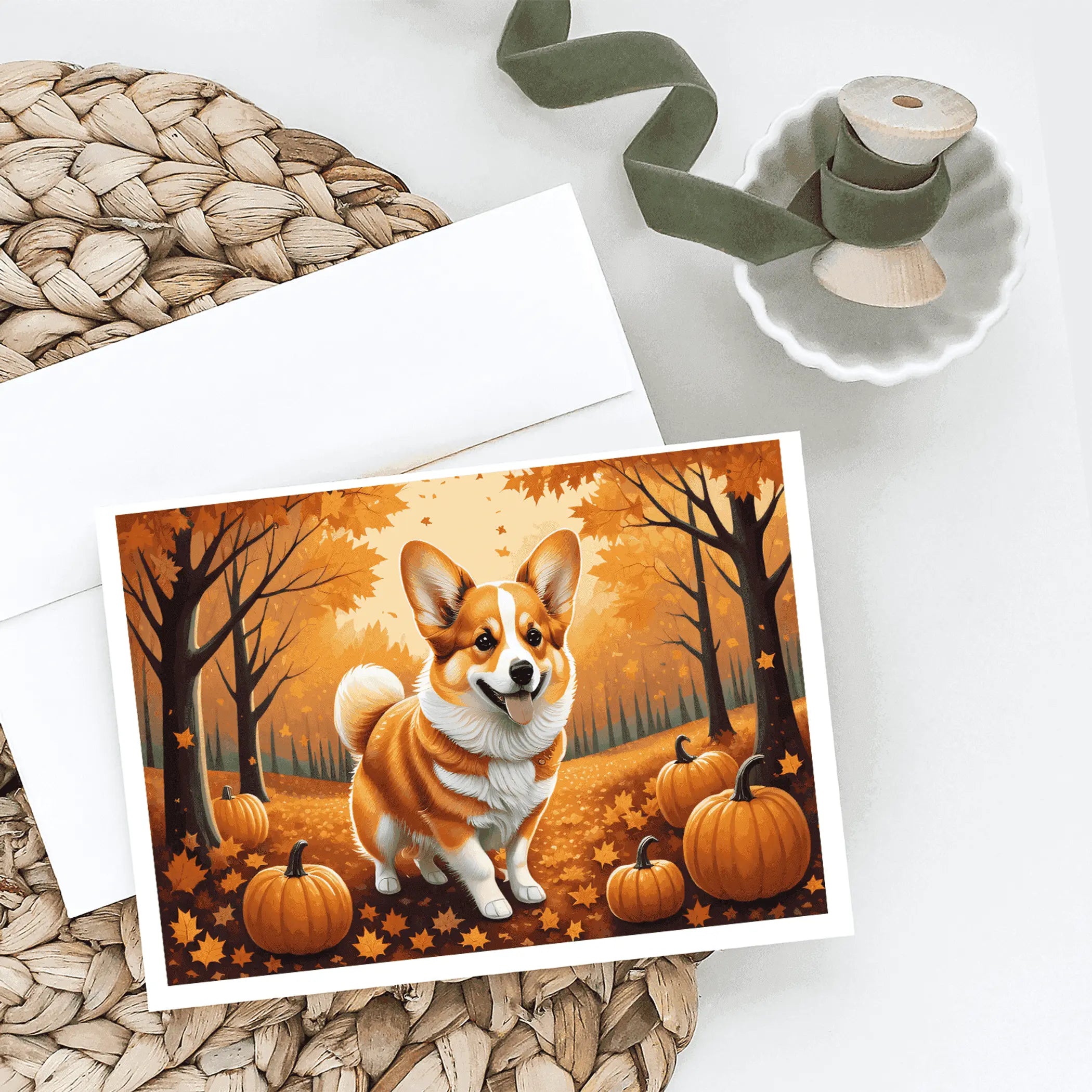 Corgi Fall Greeting Cards Pack of 8 Caroline's Treasures