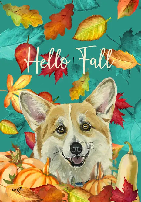 Corgi - Hippie Hound Studios Fall Leaves  House and Garden Flags Best of Breed