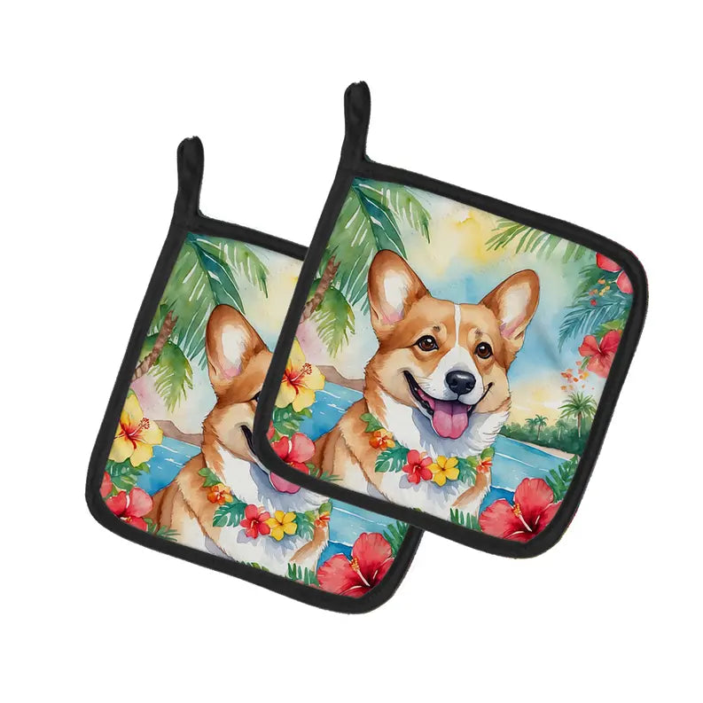 Corgi Luau Pair of Pot Holders Caroline's Treasures
