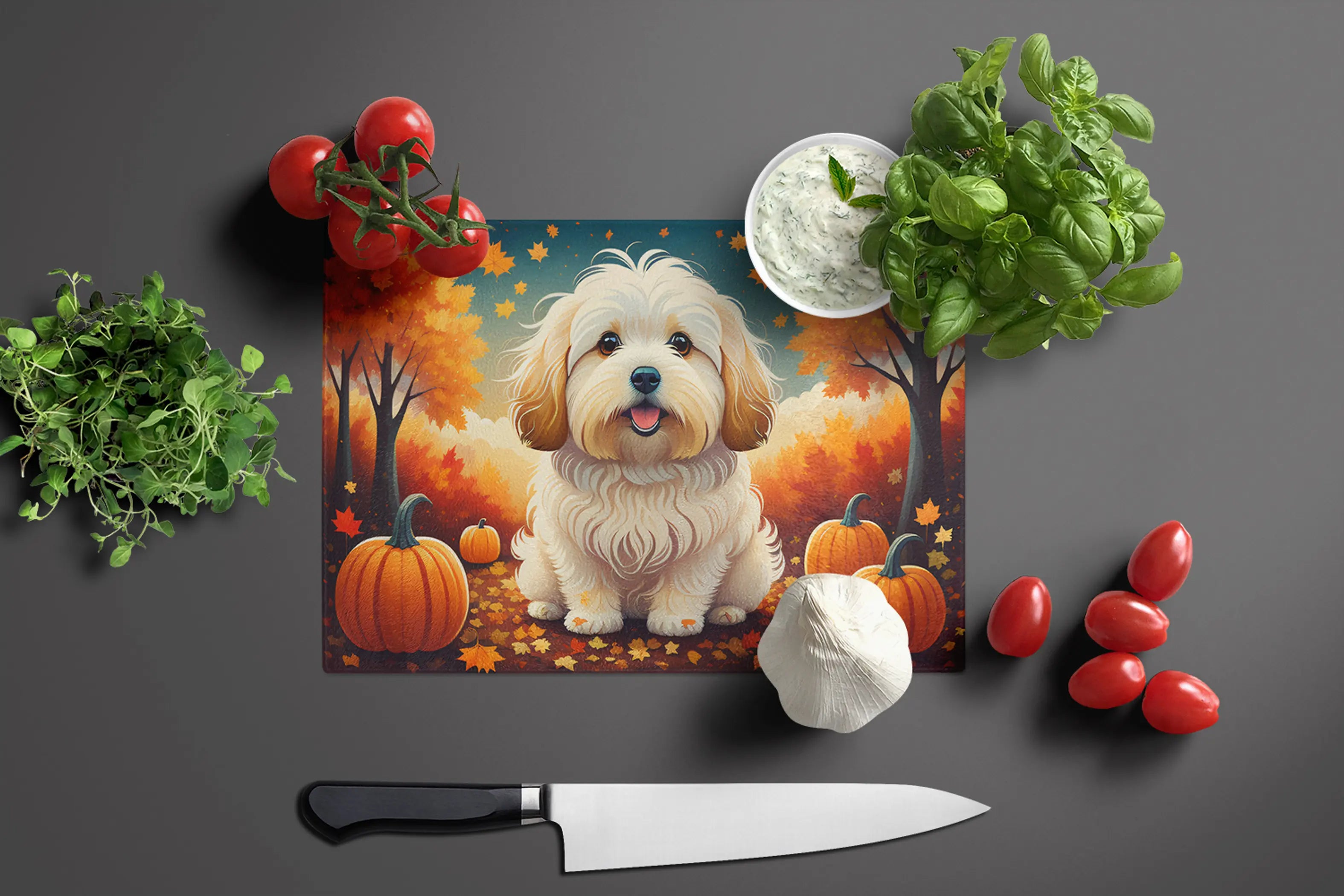Coton De Tulear Fall Glass Cutting Board Caroline's Treasures