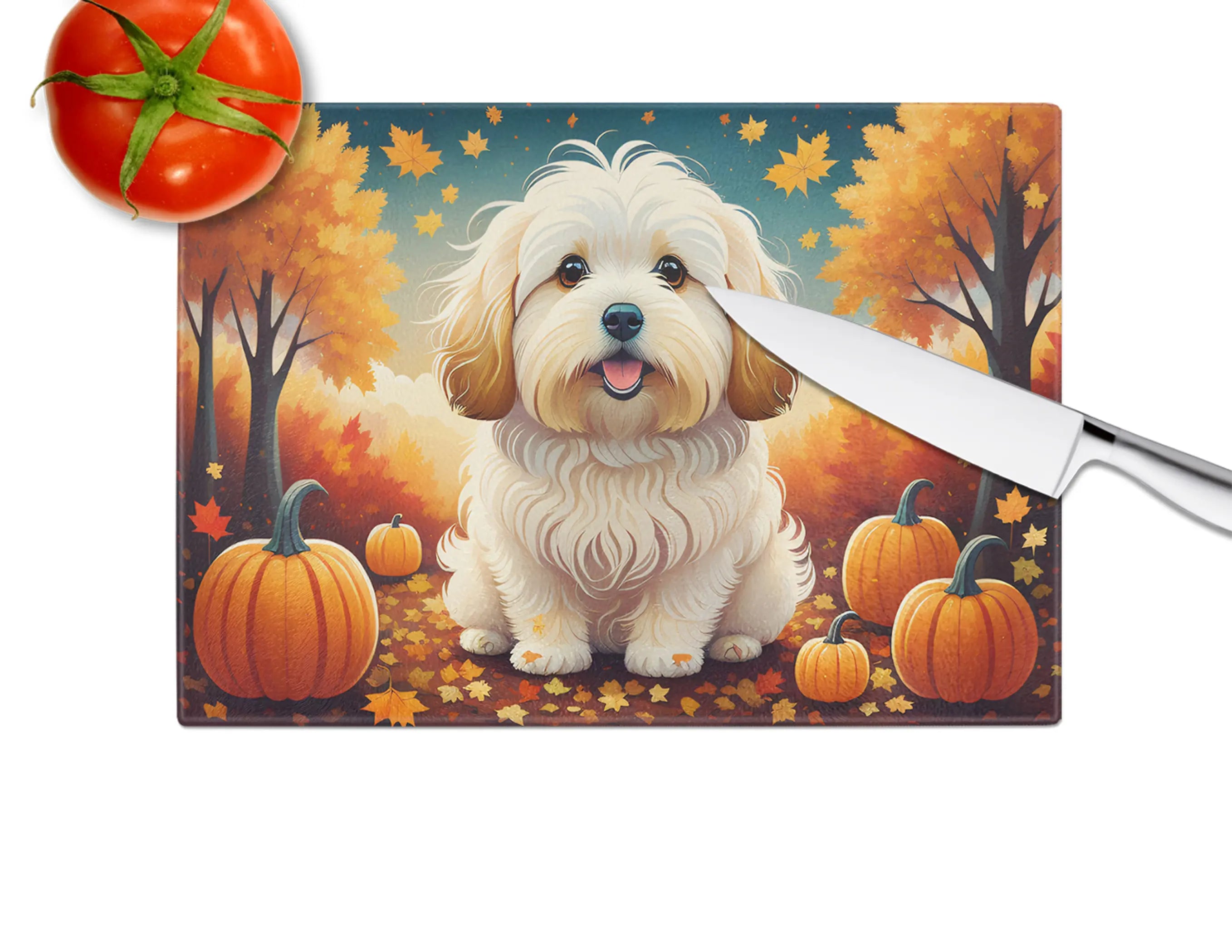 Coton De Tulear Fall Glass Cutting Board Caroline's Treasures