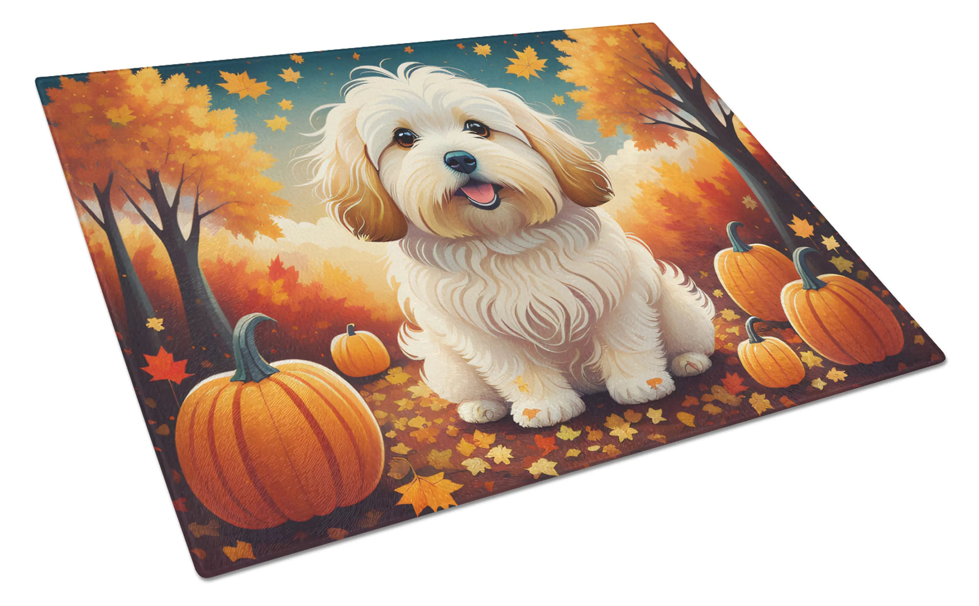 Coton De Tulear Fall Glass Cutting Board Caroline's Treasures