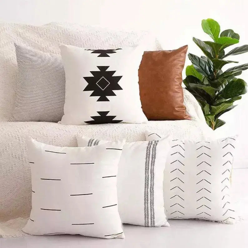 Cotton And Faux Leather Throw Pillow Cover Set 6 Delmar Décor