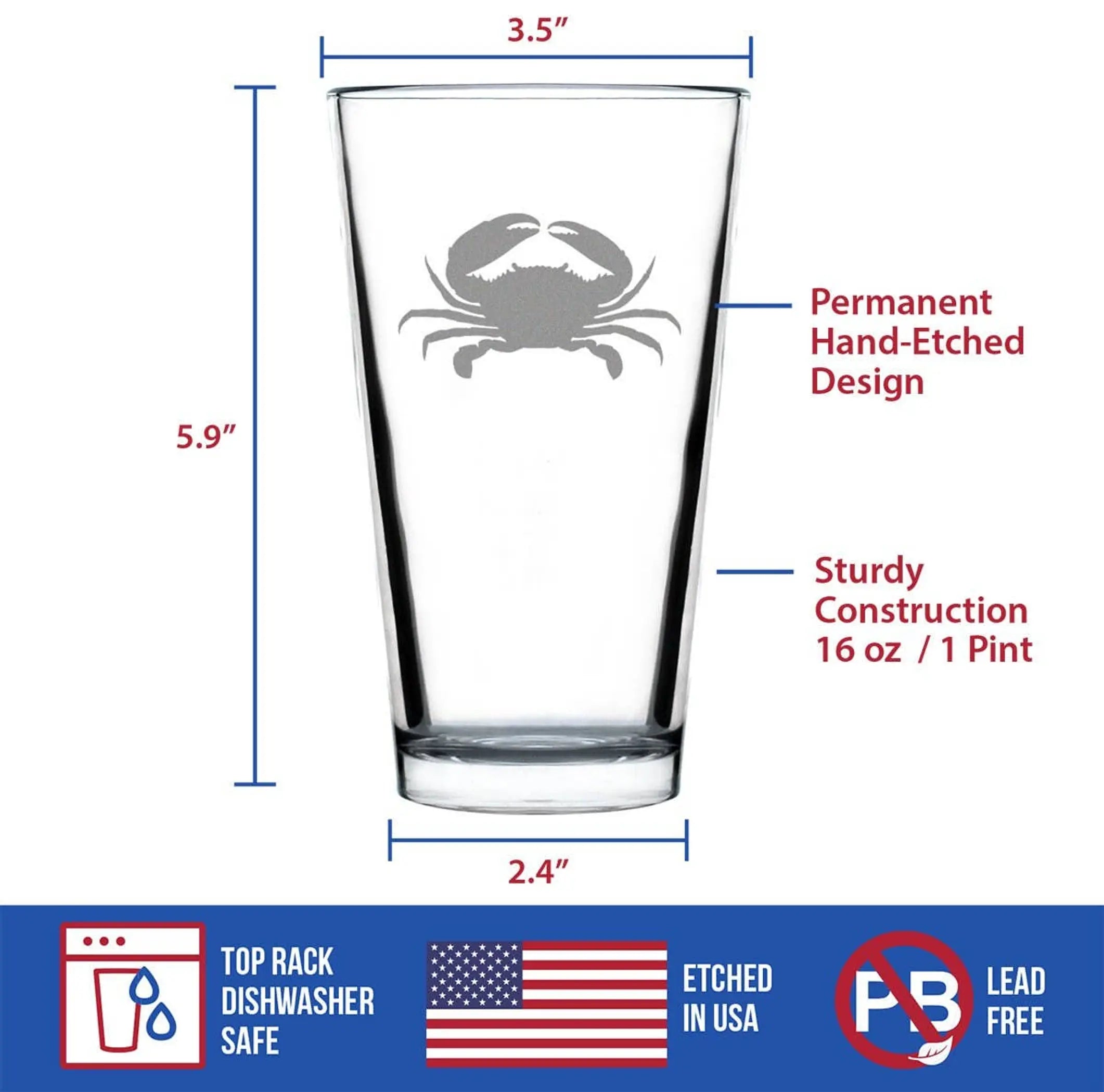 Crab Silhouette Pint Glass for Beer - Ocean Beach Gifts Bevvee