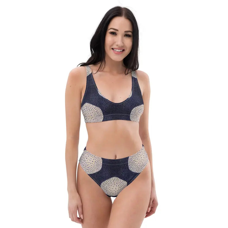 Cream Circle African Print High-Waisted Two Piece Swimwear for Women Adirelounge