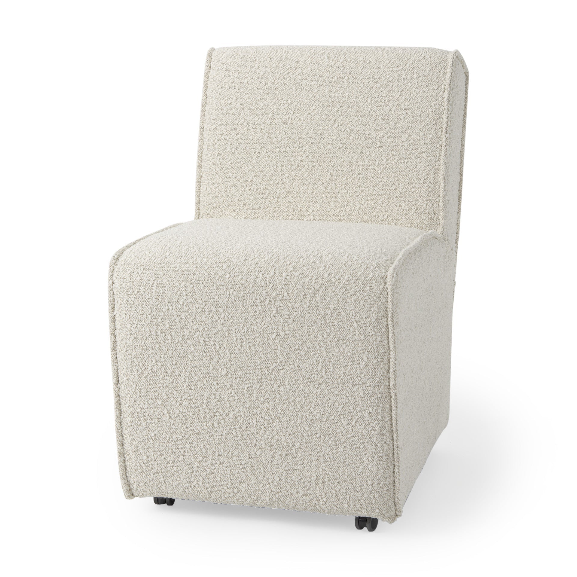 Cream Fully Upholstered Boucle Dining Side Chair With Wheels Homeroots