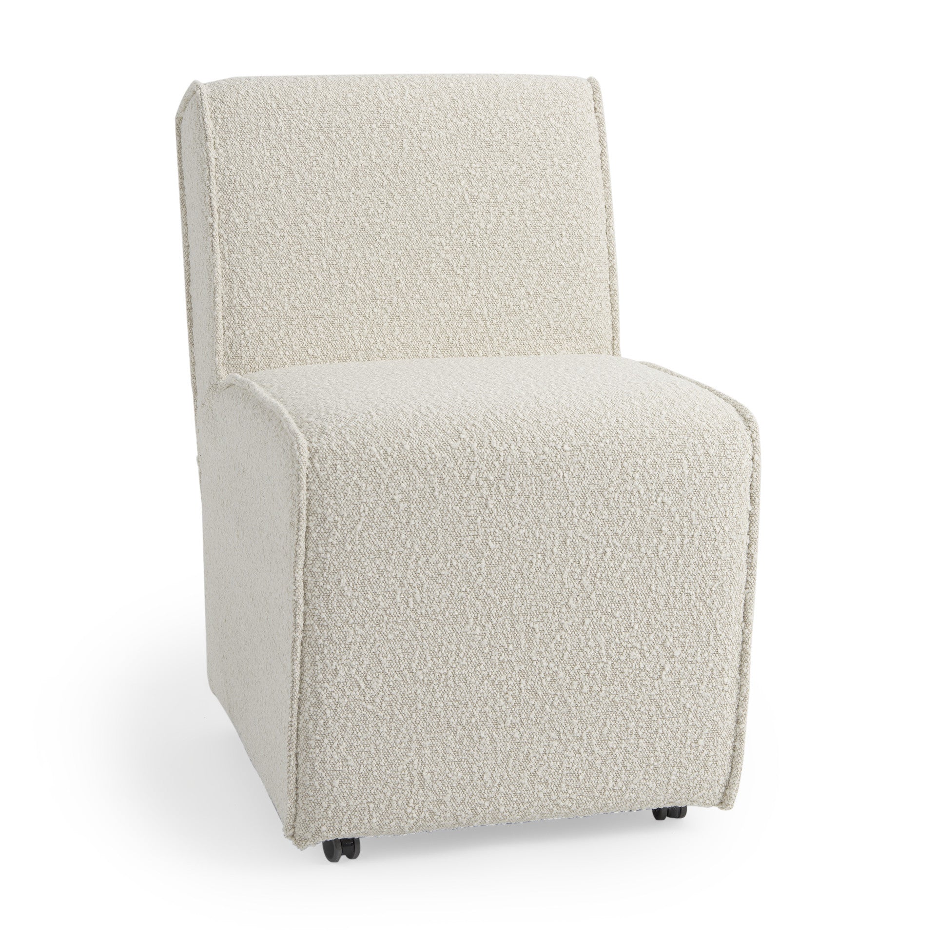 Cream Fully Upholstered Boucle Dining Side Chair With Wheels Homeroots