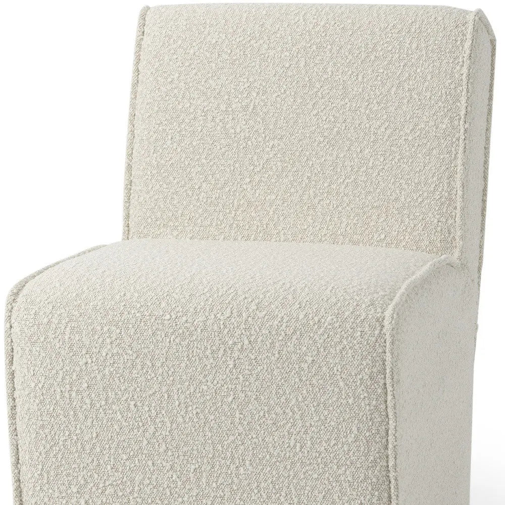 Cream Fully Upholstered Boucle Dining Side Chair With Wheels Homeroots