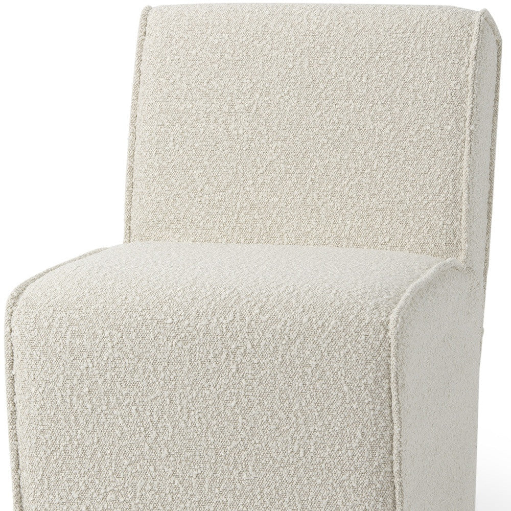 Cream Fully Upholstered Boucle Dining Side Chair With Wheels Homeroots