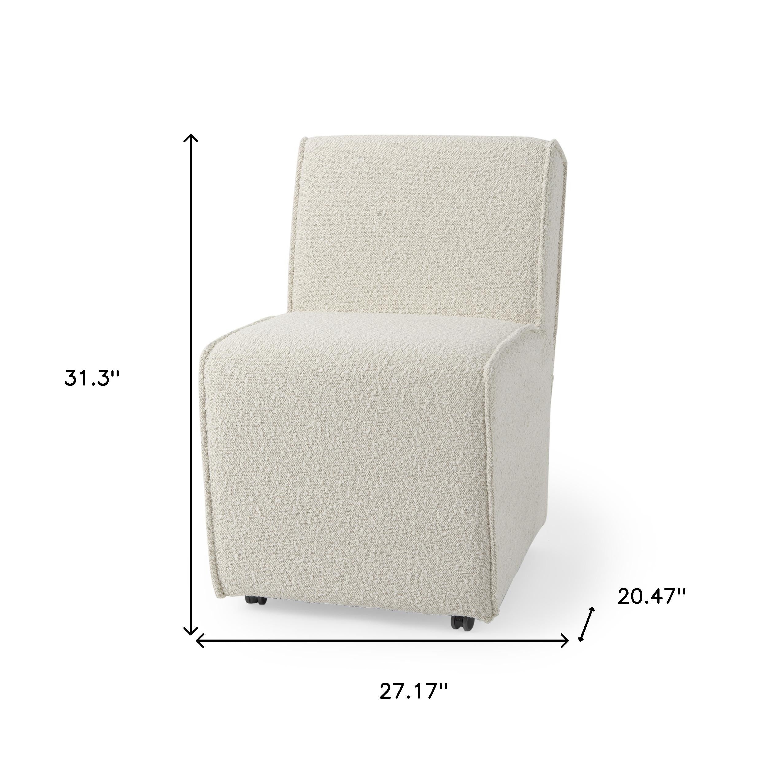 Cream Fully Upholstered Boucle Dining Side Chair With Wheels Homeroots