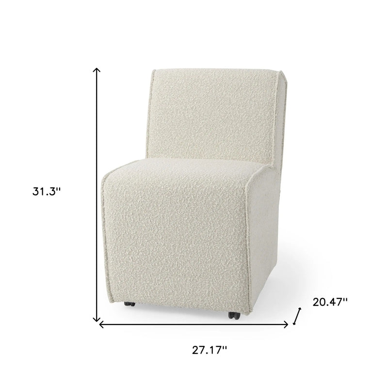 Cream Fully Upholstered Boucle Dining Side Chair With Wheels Homeroots
