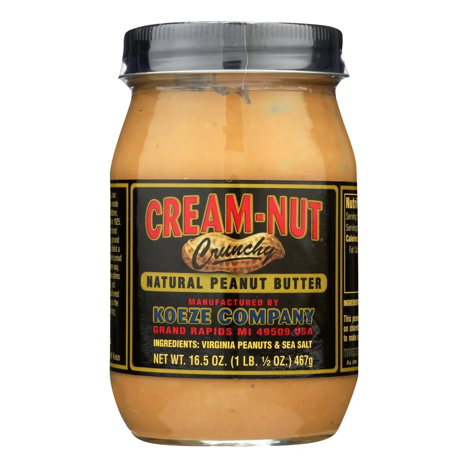 Cream Nut Peanut Butter - Crunchy - Natural - Case Of 6 - 16.5 Oz Cream Nut