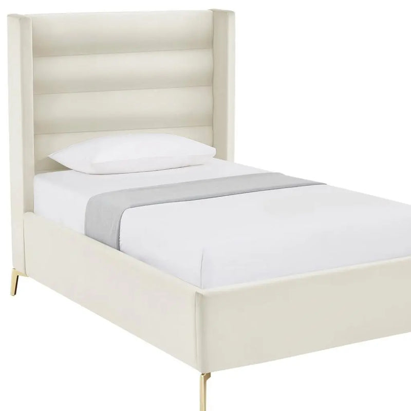 Cream Velvet Upholstered Full Bed Frame Homeroots Bed & Bath