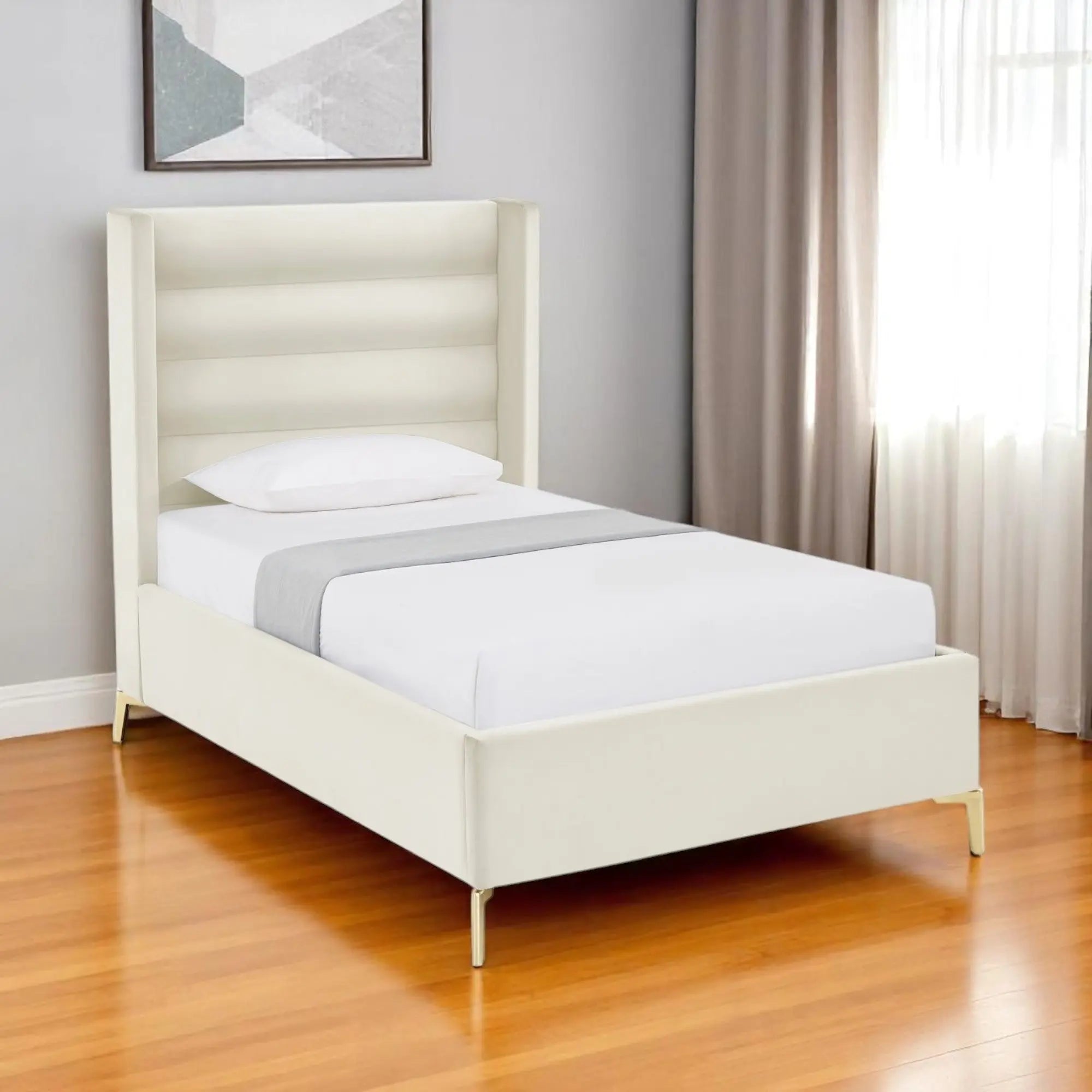 Cream Velvet Upholstered Full Bed Frame Homeroots Bed & Bath