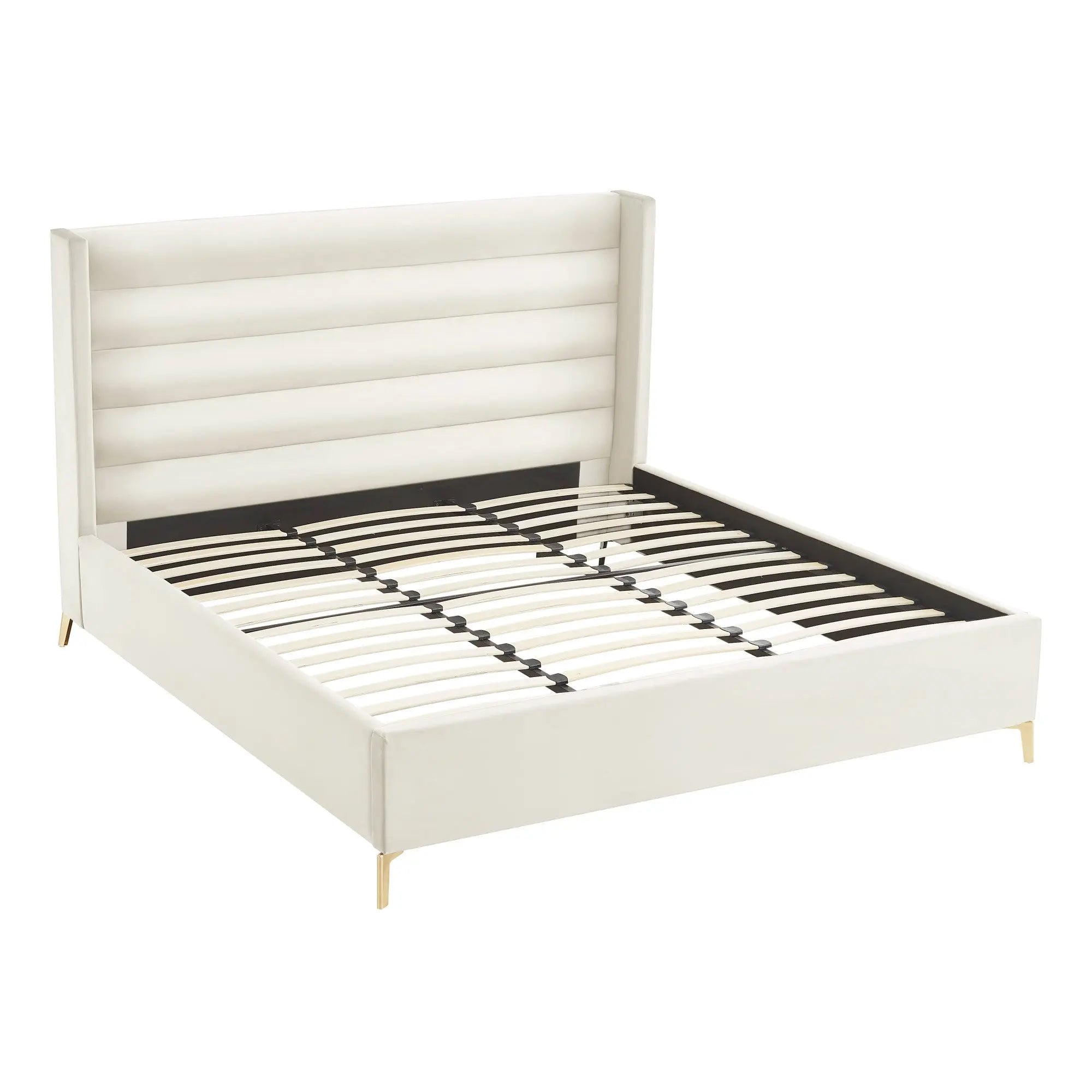 Cream Velvet Upholstered Queen Bed Frame Homeroots Bed & Bath