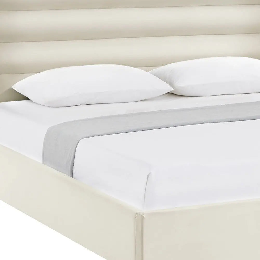 Cream Velvet Upholstered Queen Bed Frame Homeroots Bed & Bath