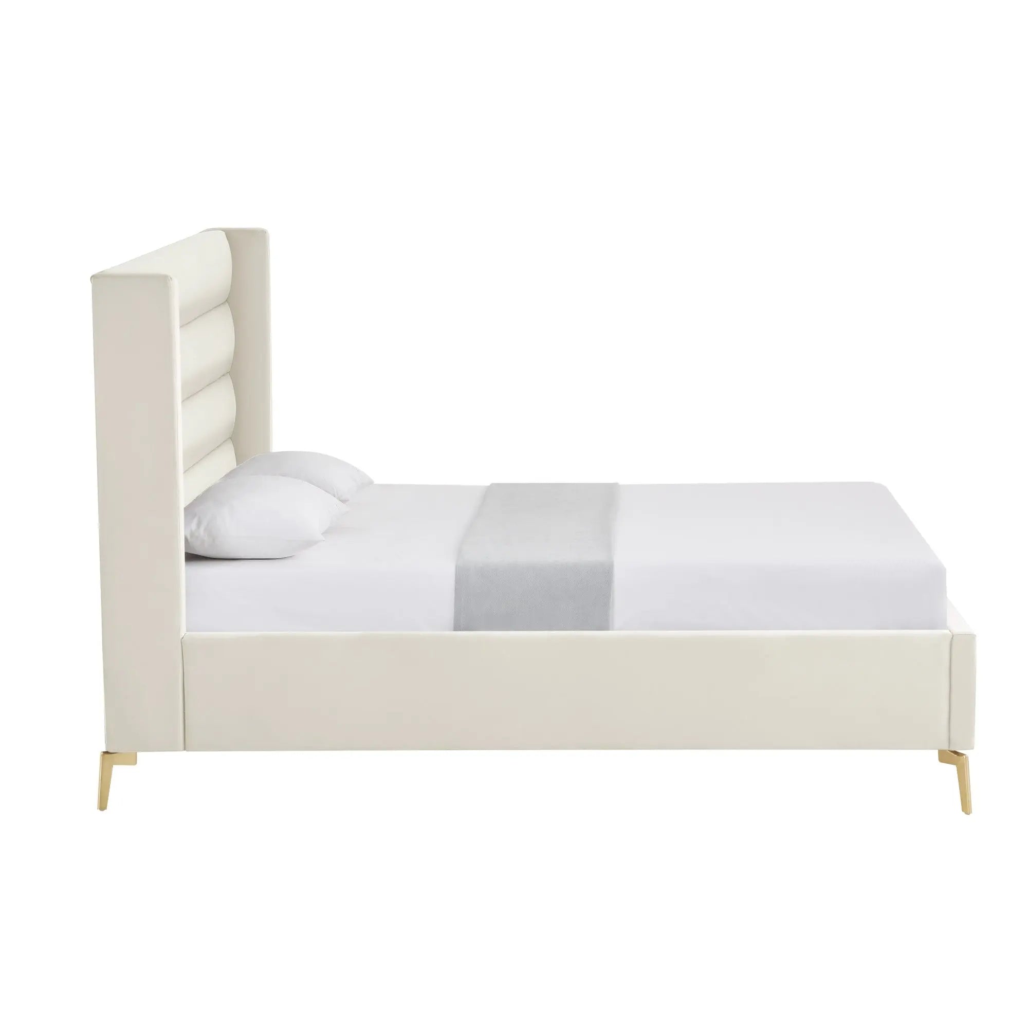 Cream Velvet Upholstered Queen Bed Frame Homeroots Bed & Bath