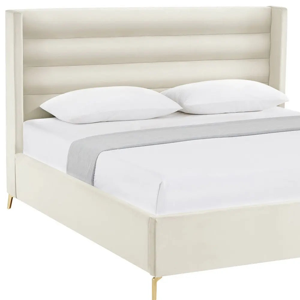 Cream Velvet Upholstered Queen Bed Frame Homeroots Bed & Bath