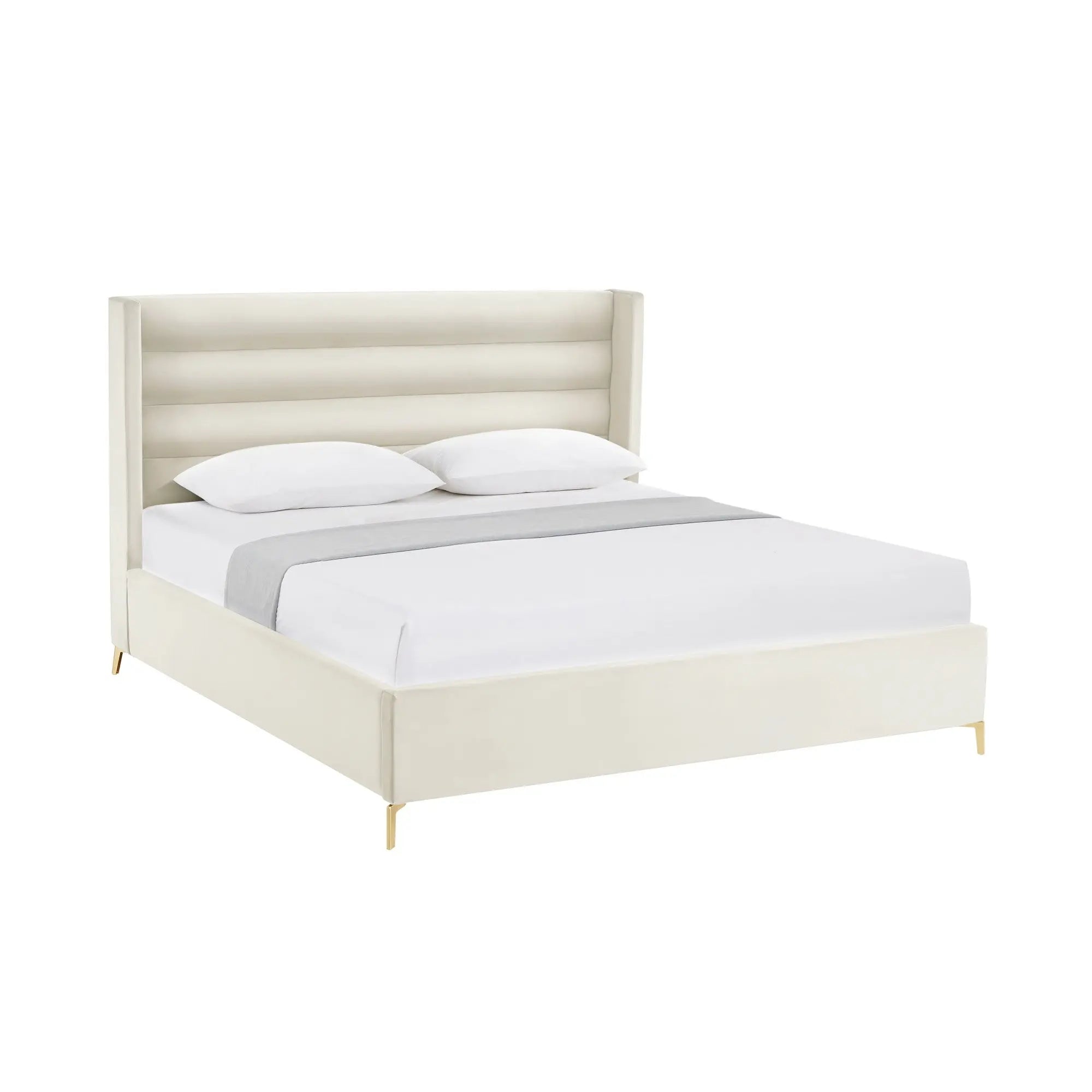Cream Velvet Upholstered Queen Bed Frame Homeroots Bed & Bath