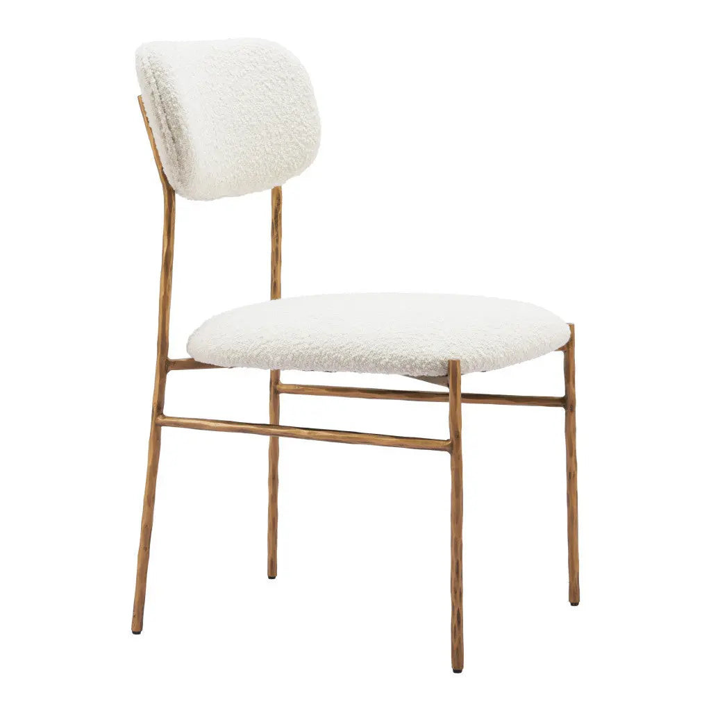Cream and Brass Upholstered Fabric Open Back Dining Side Chair Homeroots