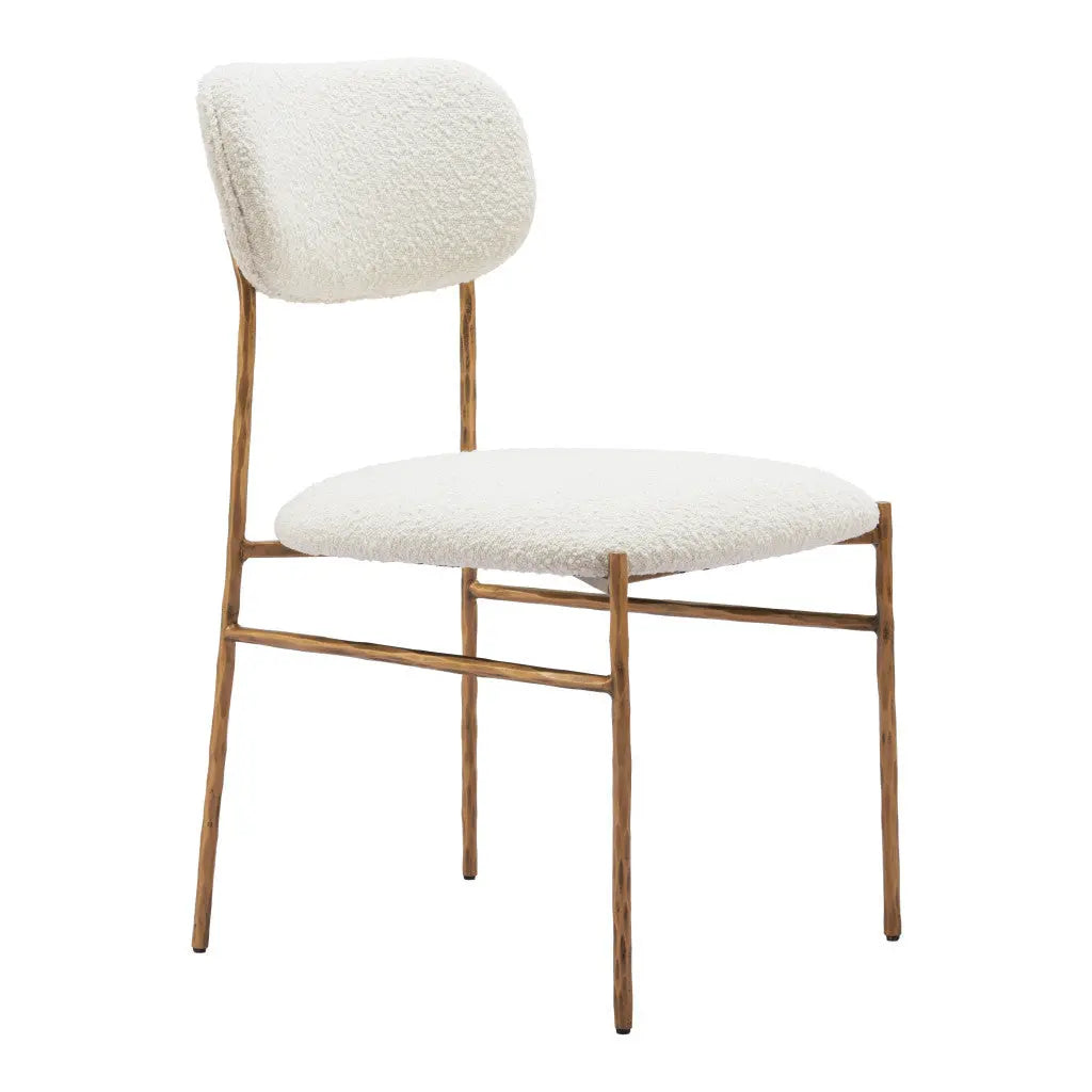 Cream and Brass Upholstered Fabric Open Back Dining Side Chair Homeroots