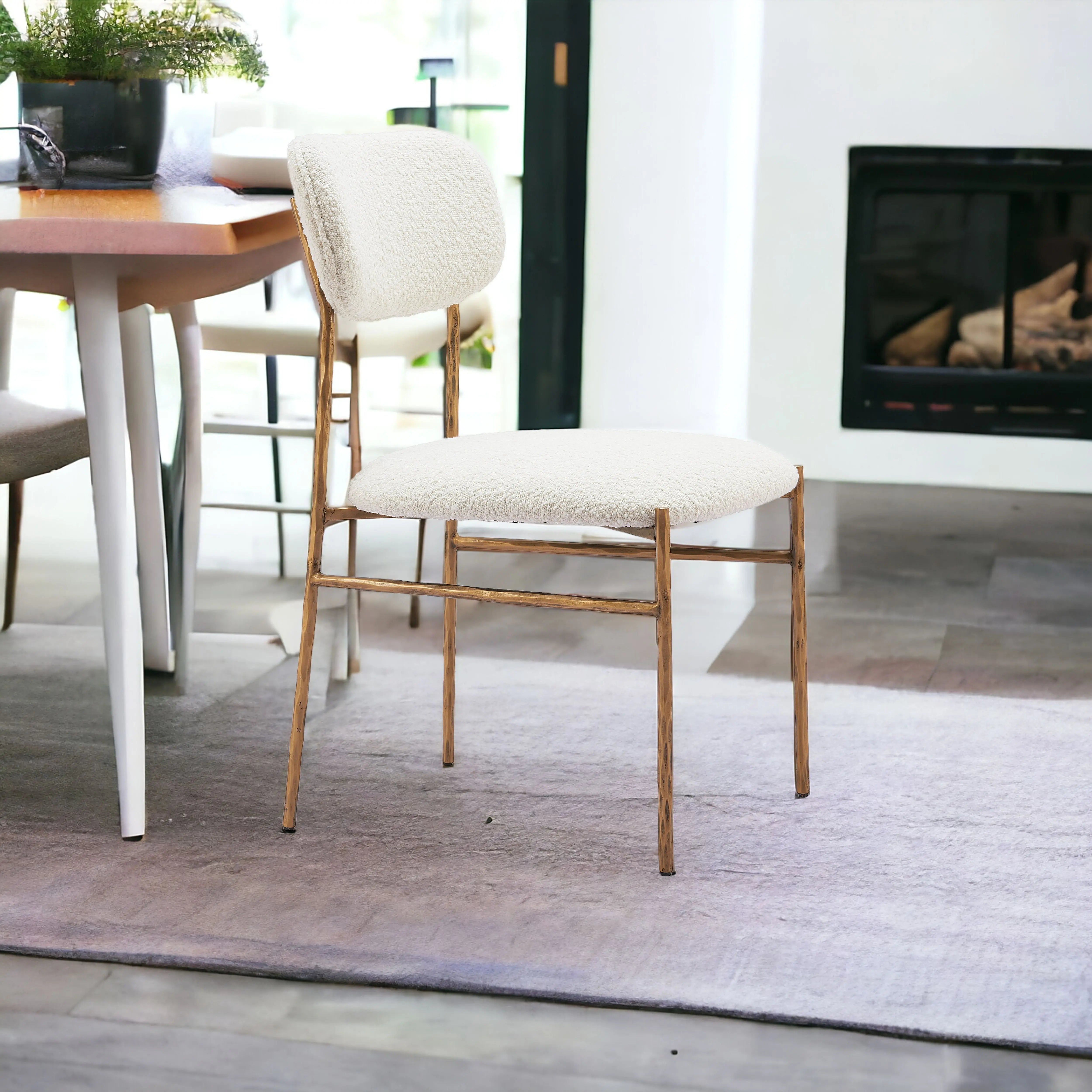 Cream and Brass Upholstered Fabric Open Back Dining Side Chair Homeroots