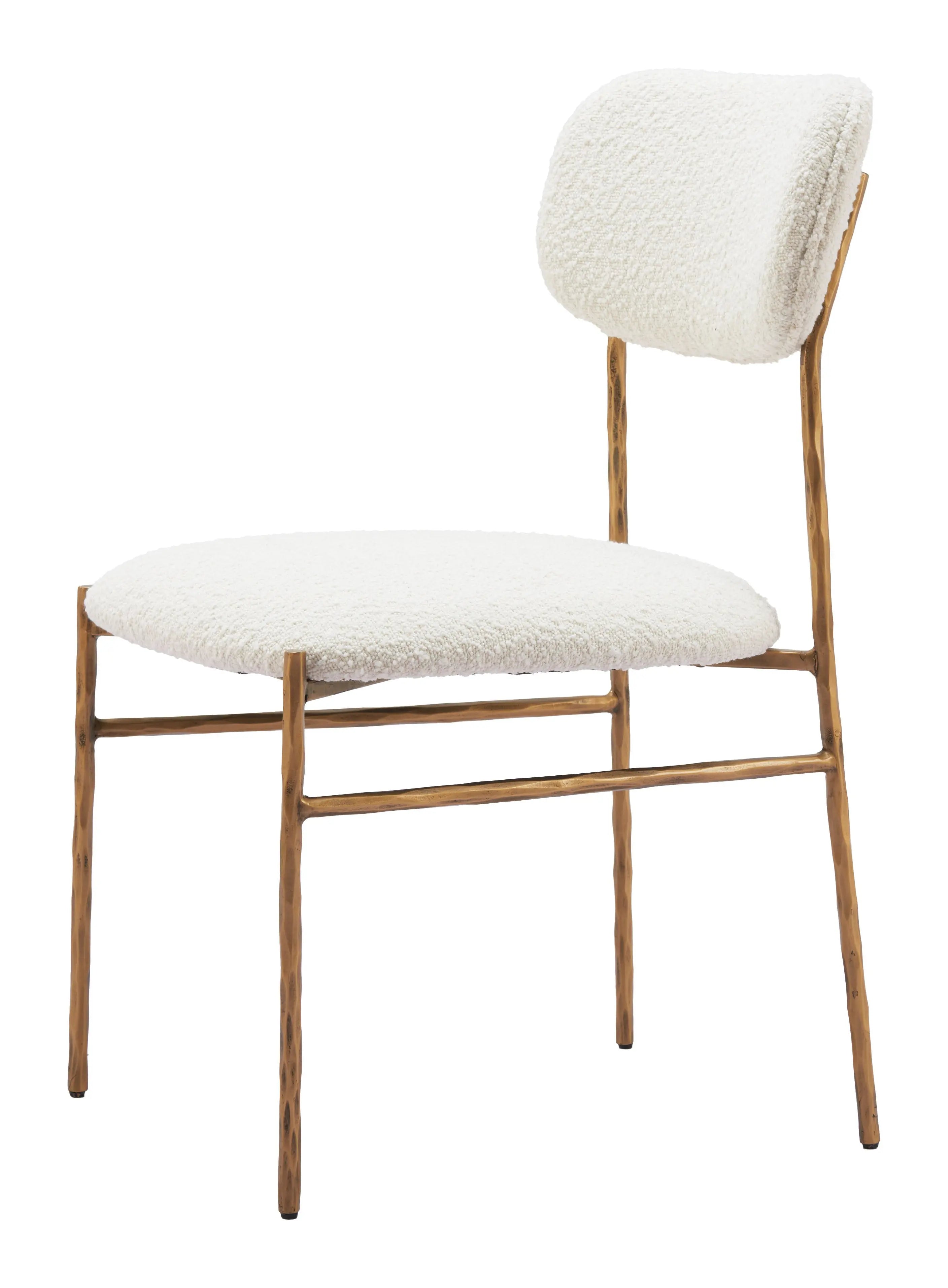 Cream and Brass Upholstered Fabric Open Back Dining Side Chair Homeroots
