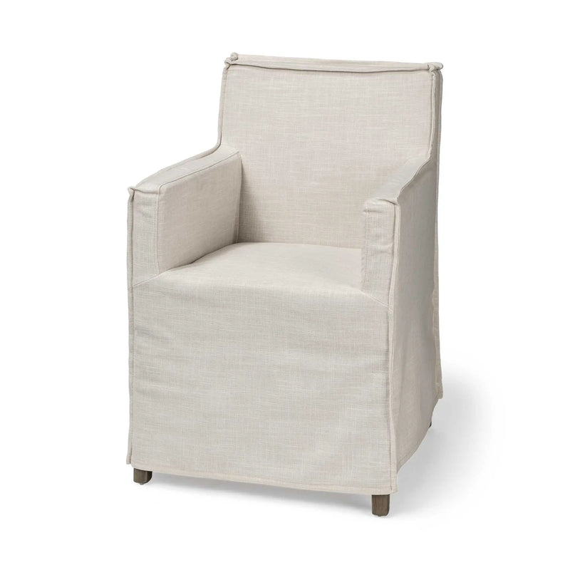 Cream and Brown Slipcovered Upholstered Fabric Dining Arm Chair Homeroots Kitchen & Dining