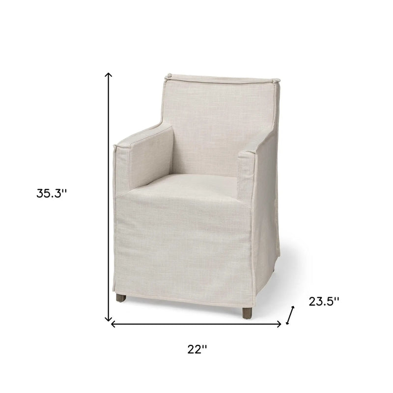 Cream and Brown Slipcovered Upholstered Fabric Dining Arm Chair Homeroots Kitchen & Dining