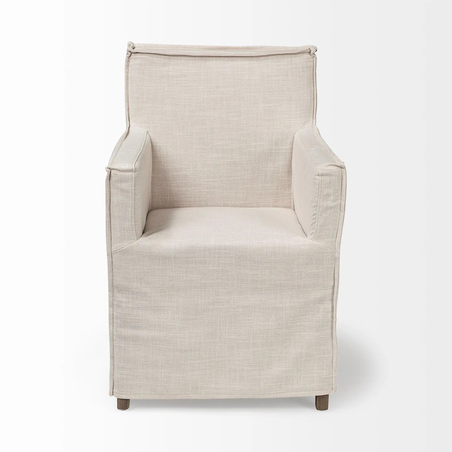 Cream and Brown Slipcovered Upholstered Fabric Dining Arm Chair Homeroots Kitchen & Dining