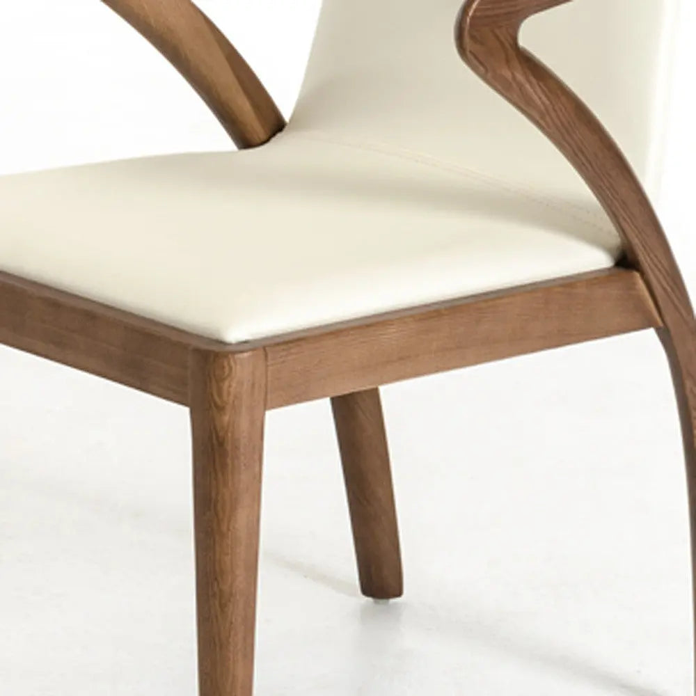 Cream and Brown Upholstered Faux Leather Dining Arm Chair Homeroots Kitchen & Dining