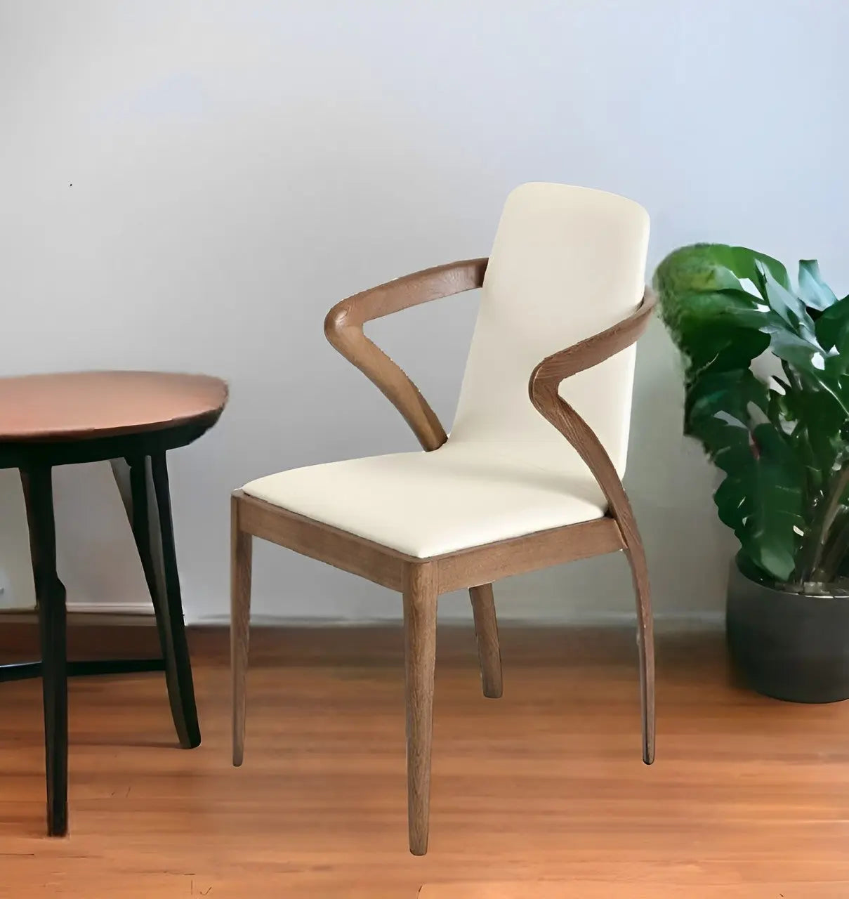 Cream and Brown Upholstered Faux Leather Dining Arm Chair Homeroots Kitchen & Dining