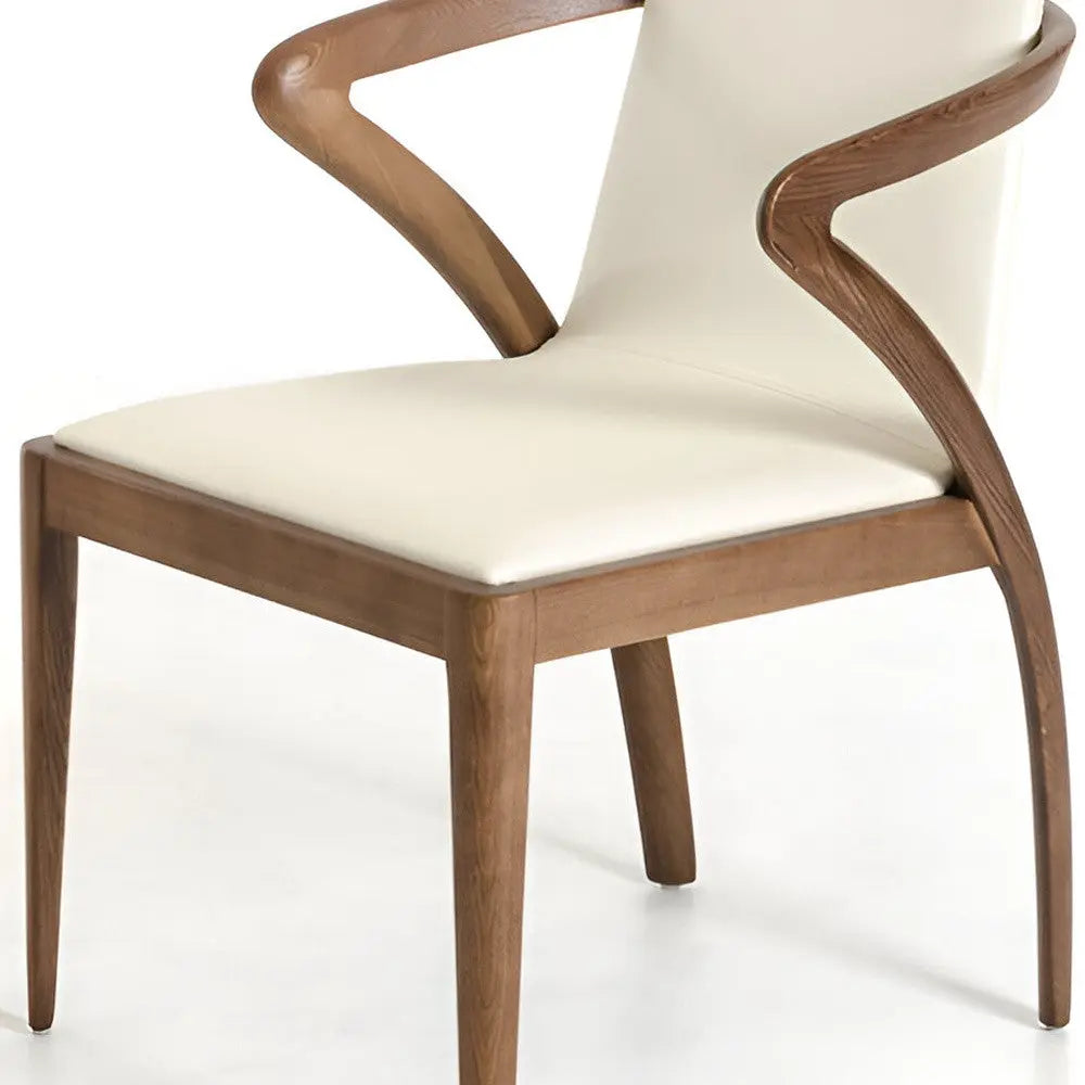 Cream and Brown Upholstered Faux Leather Dining Arm Chair Homeroots Kitchen & Dining