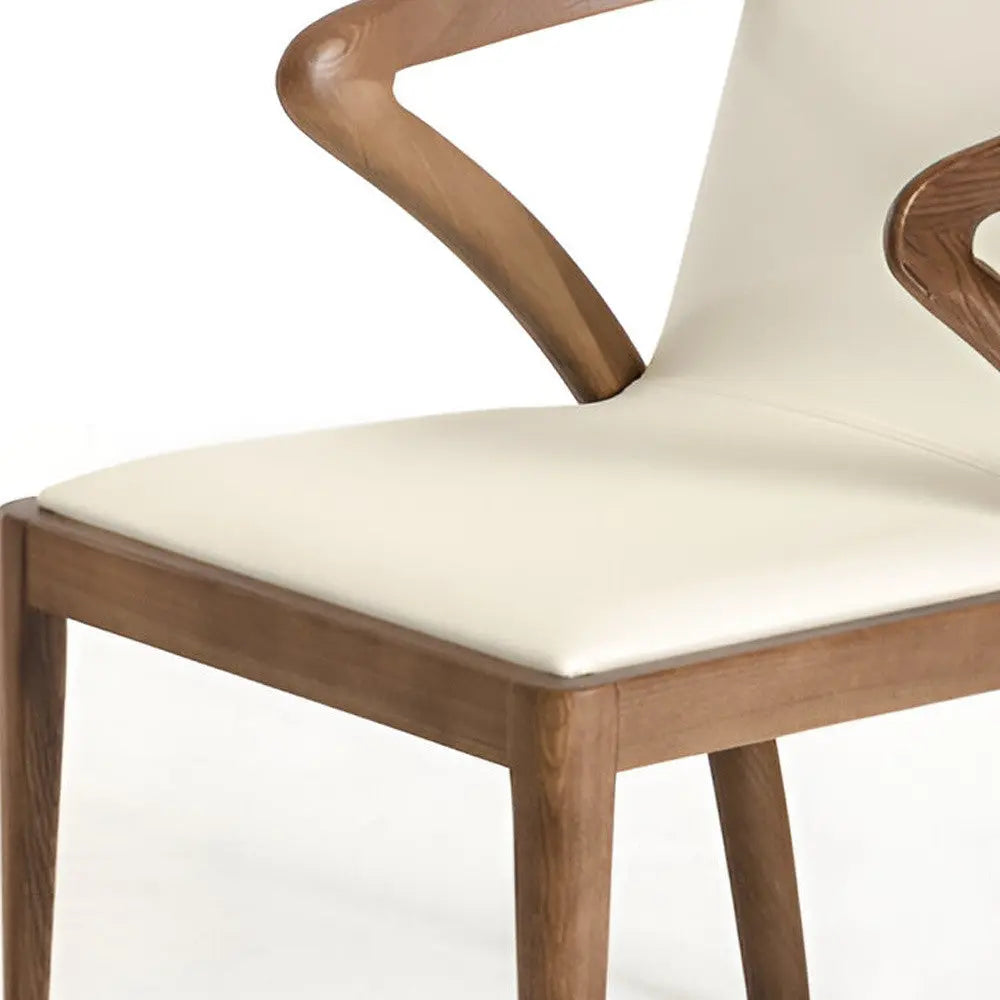 Cream and Brown Upholstered Faux Leather Dining Arm Chair Homeroots Kitchen & Dining