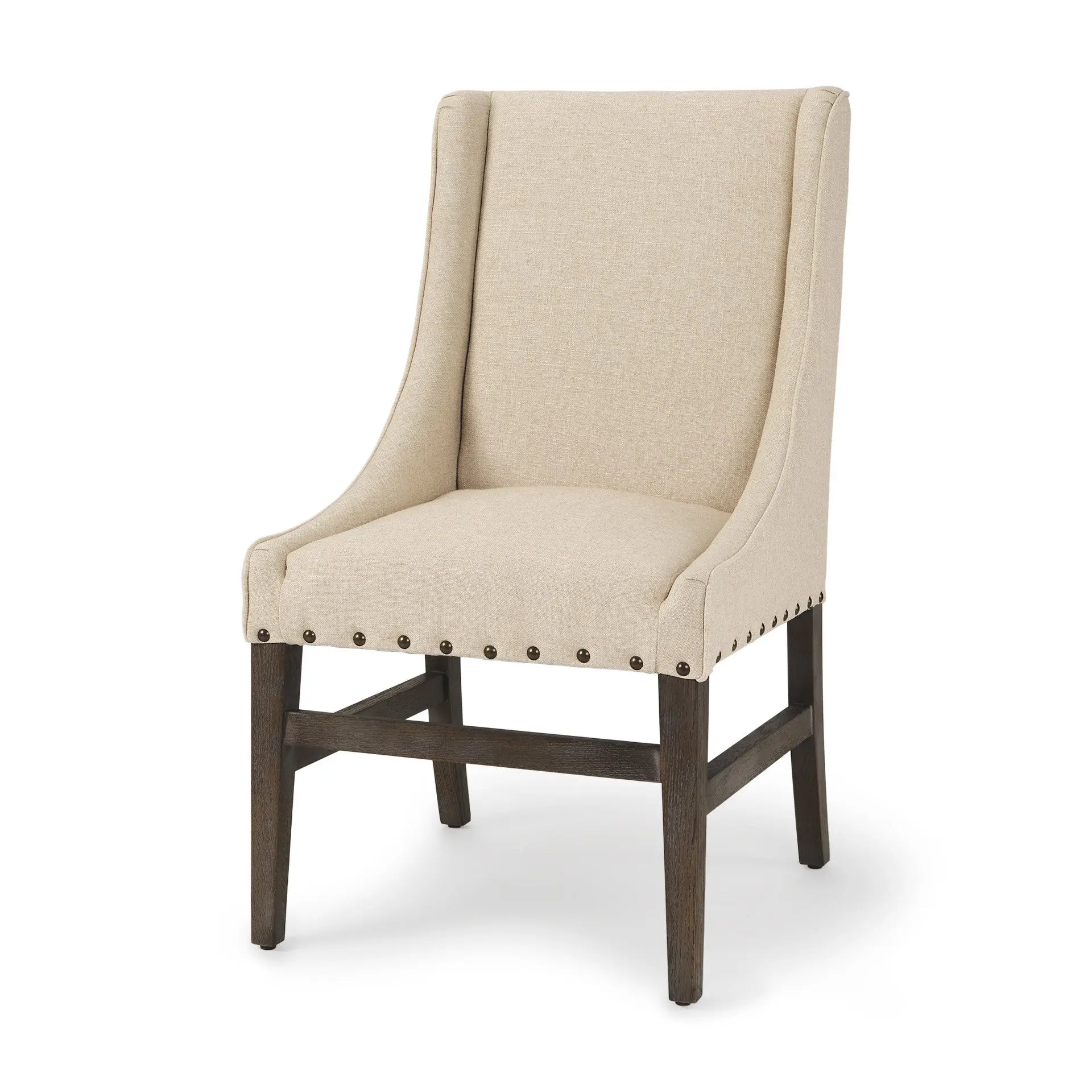 Cream and Brown Upholstered Linen And Solid Wood Dining Side Chair Homeroots Kitchen & Dining