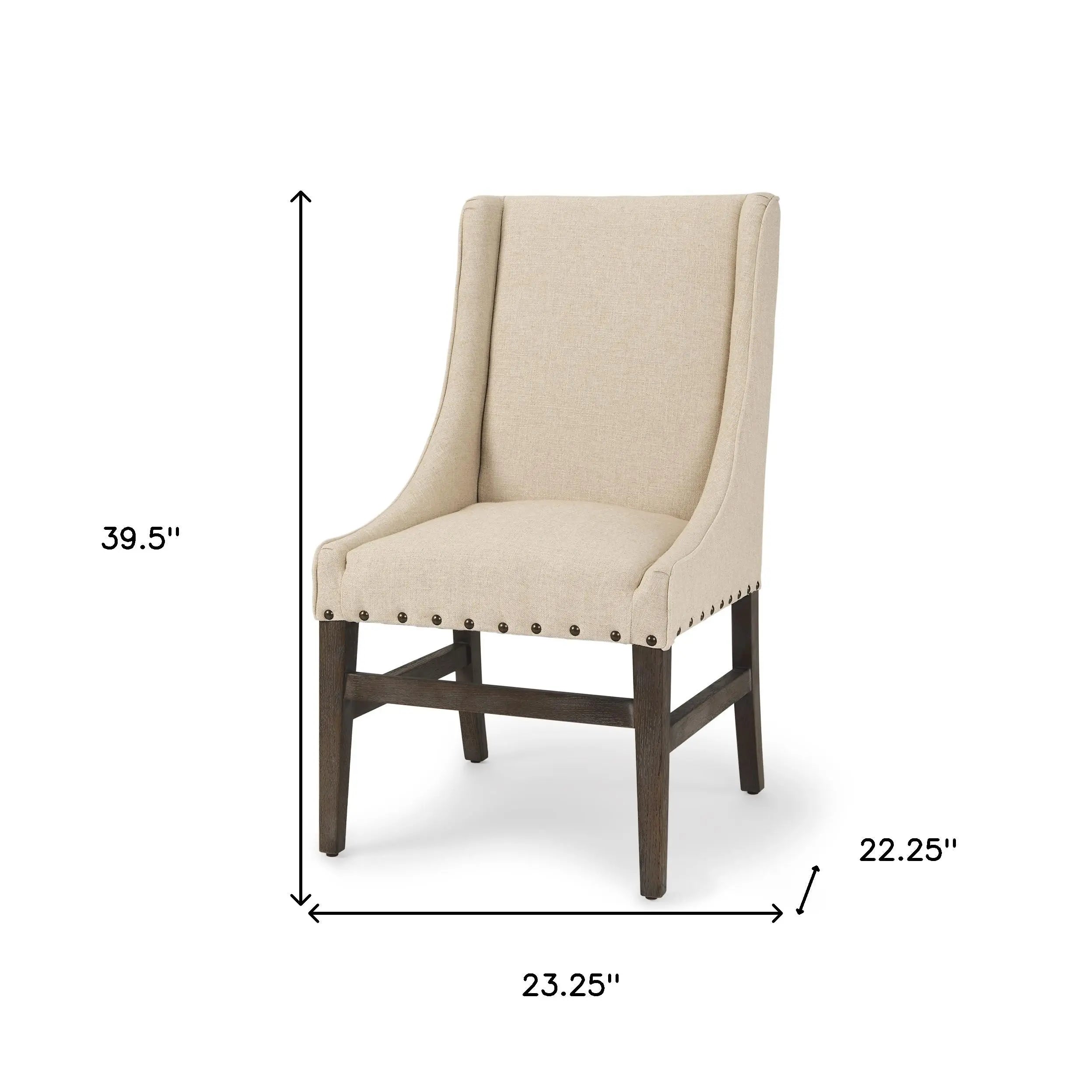 Cream and Brown Upholstered Linen And Solid Wood Dining Side Chair Homeroots Kitchen & Dining