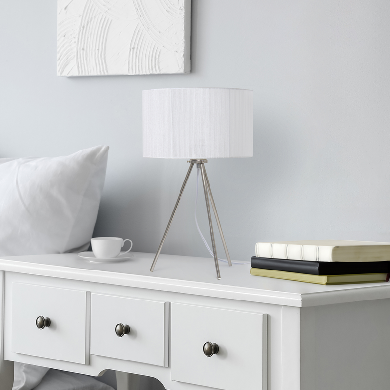 Creekwood Home Contemporary Brushed Nickel Pedestal Table Lamp for Bedroom, Living Room, Dining Room, Office, Entryway All the Rages