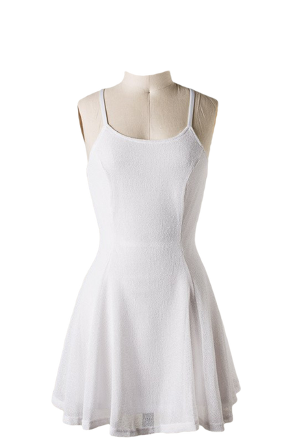 Criss Cross Open Back Skater Dress White SurelyMine