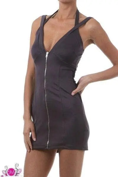 Cross Shoulder Straps Zipper Front Sheath Mini Dress SurelyMine