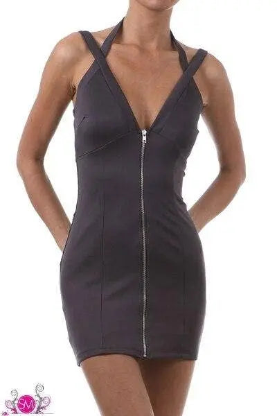 Cross Shoulder Straps Zipper Front Sheath Mini Dress SurelyMine