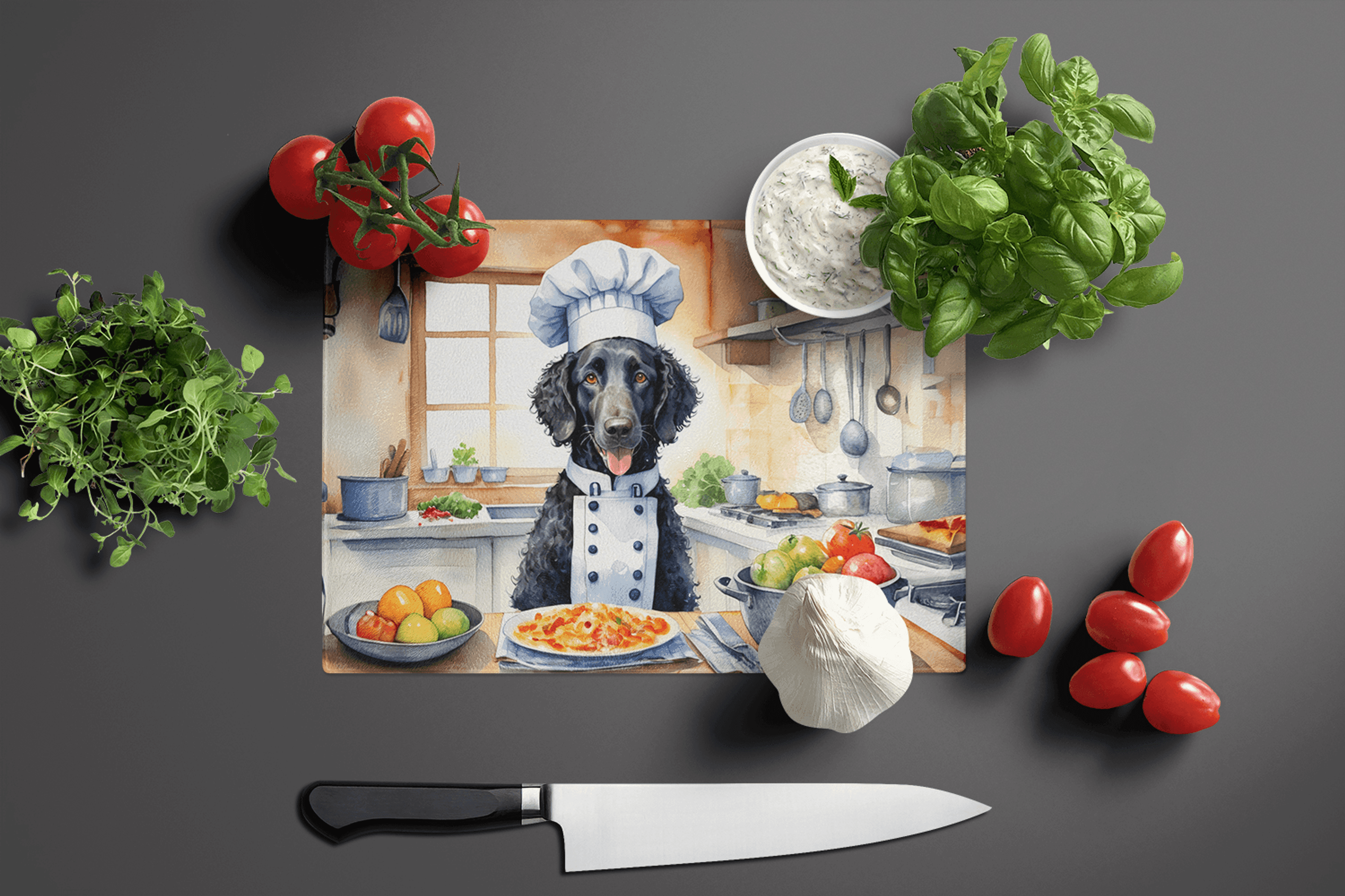 Curly-Coated Retriever The Chef Glass Cutting Board Caroline's Treasures