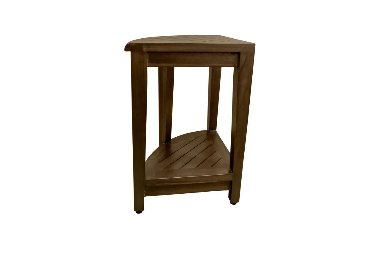 Curvilinear Dark Brown Teak 18" Corner Shower Bench With Shelf Homeroots Bed & Bath