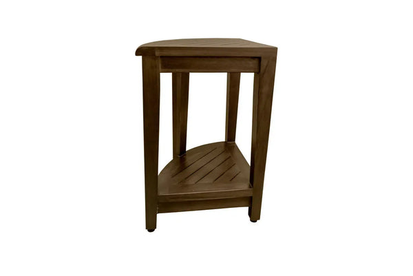 Curvilinear Dark Brown Teak 18" Corner Shower Bench With Shelf Homeroots Bed & Bath