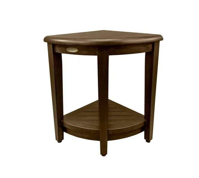 Curvilinear Dark Brown Teak 18" Corner Shower Bench With Shelf Homeroots Bed & Bath